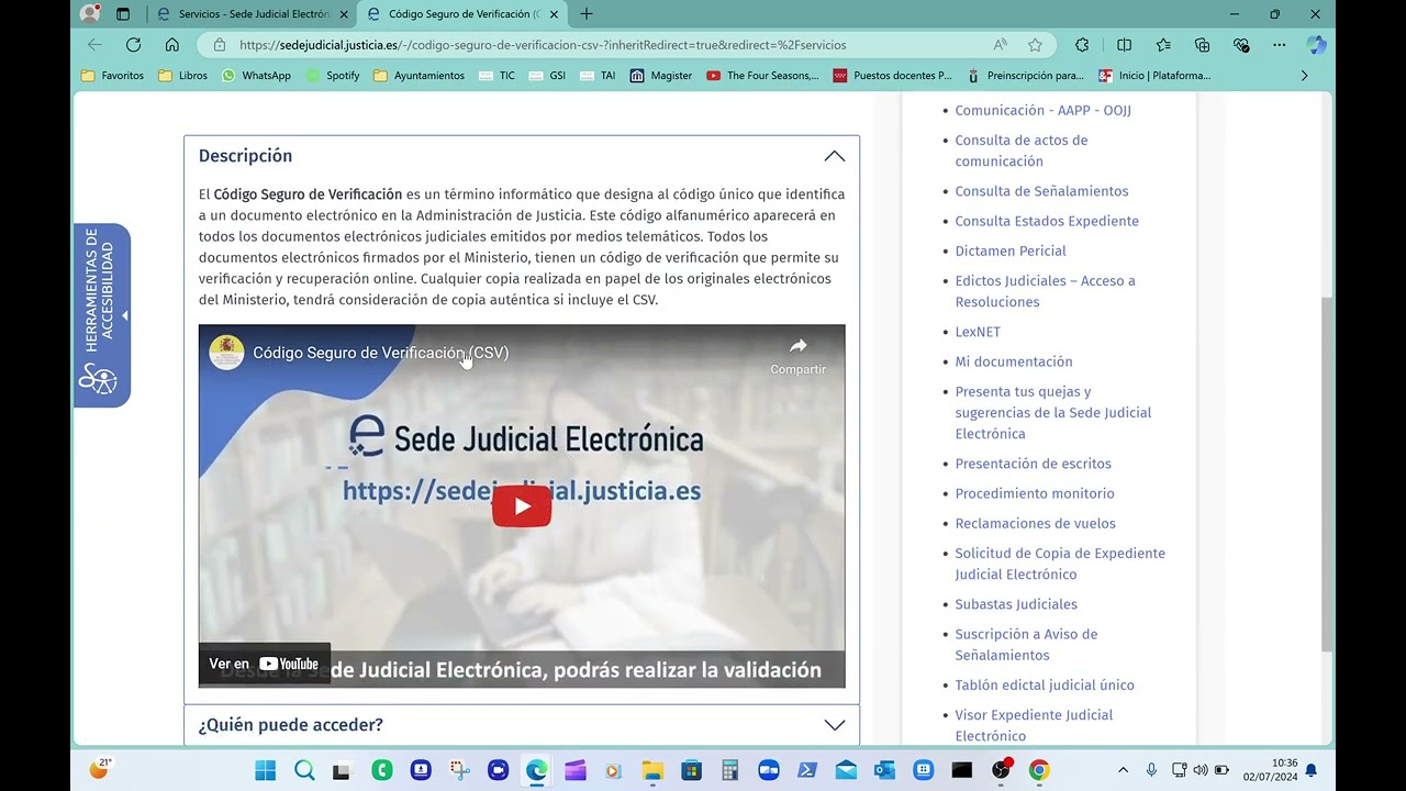 código seguro de verificación ministerio de justicia